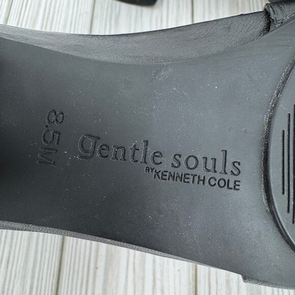 Gentle Souls Charlene sandals 8.5 peep toe cutout block heel zip black leather - Picture 8 of 8